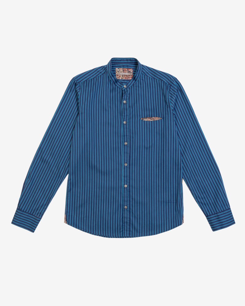 Stripe Mandarin Collar Shirt