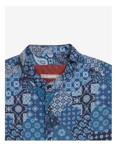 Patterned Mandarin Collar Shirt