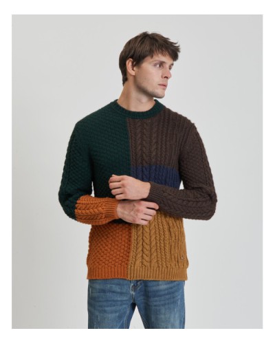 COLOUR BLOCK CABLE KNIT SWEATER